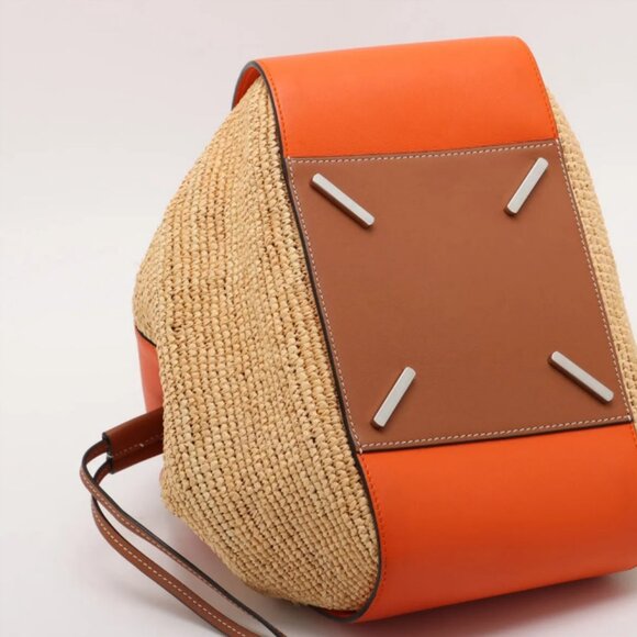 Loewe Hammock Drawstring Medium Straw Leather Shoulder Bag Brown x Orange - Picture 4 of 15